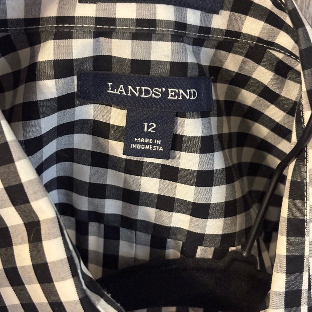 Lands' End Men's Black and White Plaid Shirt